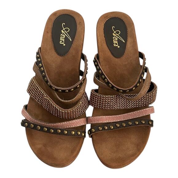 Azura Oletha Slide Sandal Women’s Size 11 Brown Suede Rhinestone Studded - Picture 2 of 7